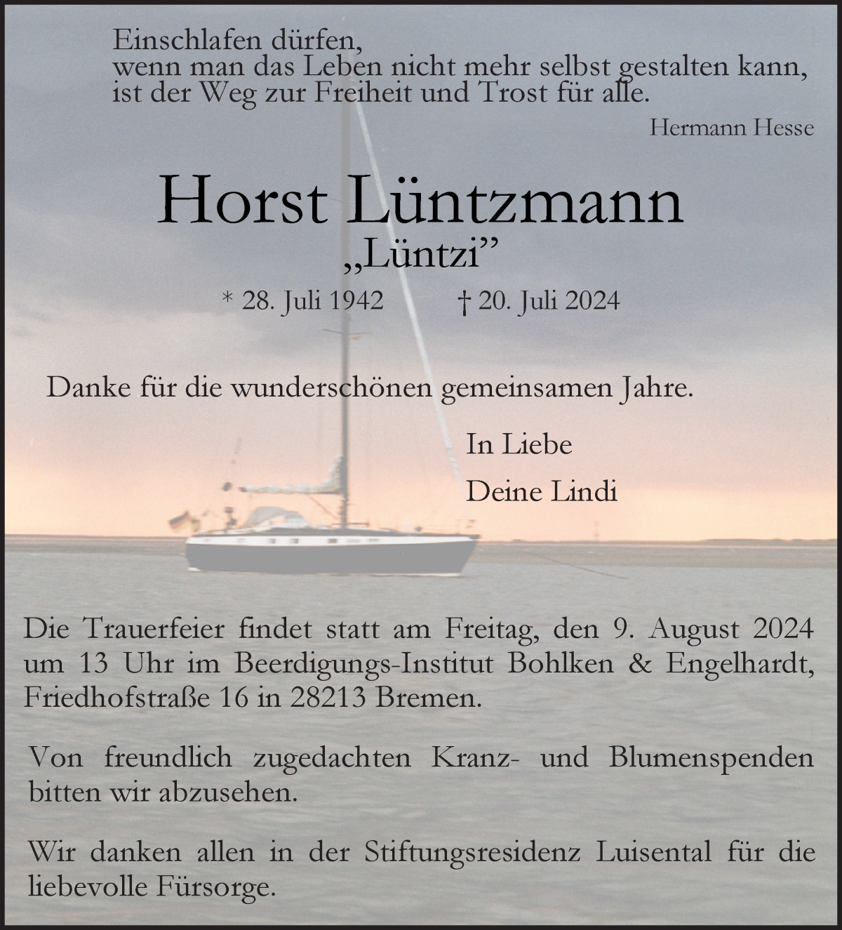 Traueranzeige von Horst Lüntzmann von WESER-KURIER