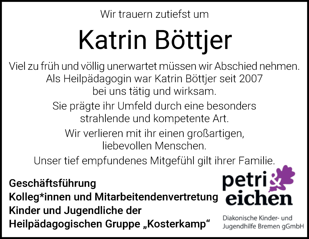 Traueranzeige von Katrin Böttjer von WESER-KURIER