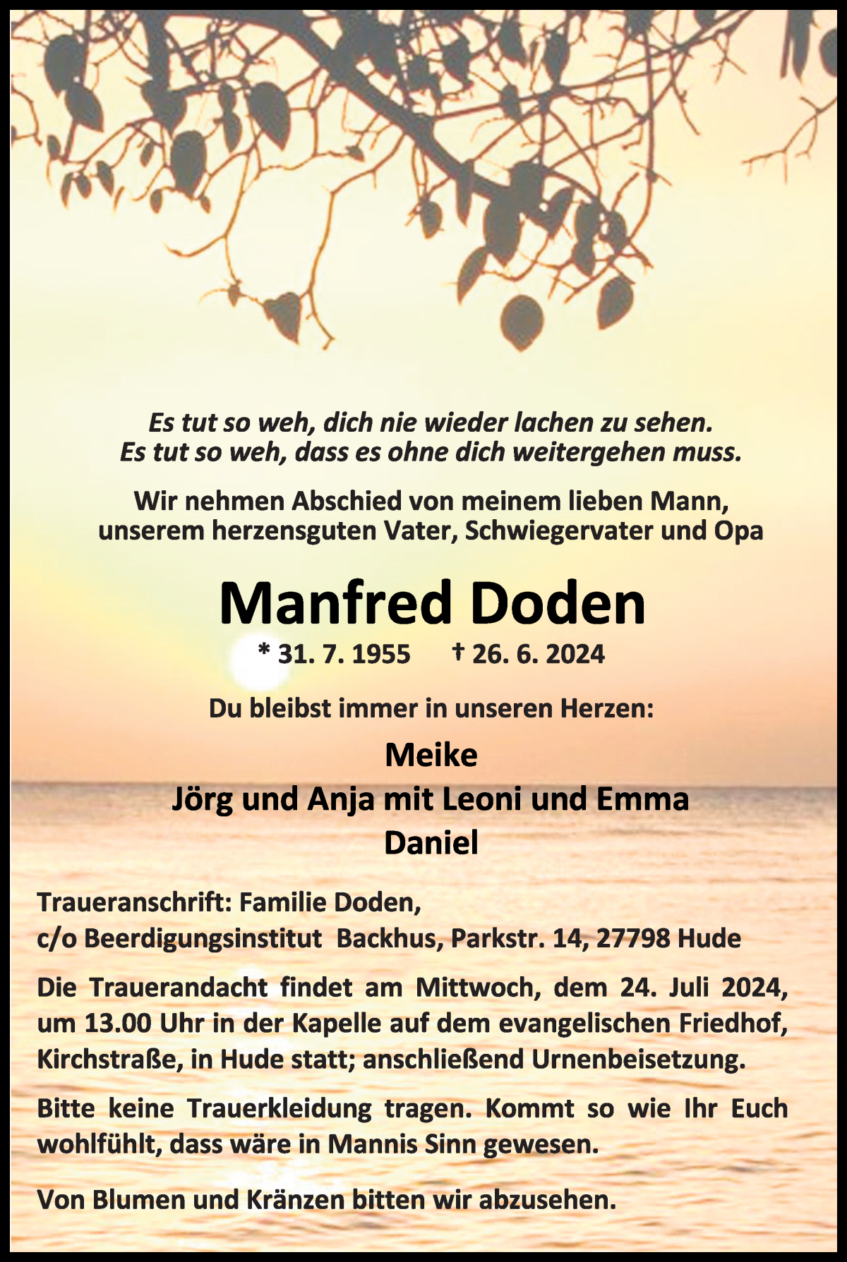 Traueranzeige von Manfred Doden von WESER-KURIER