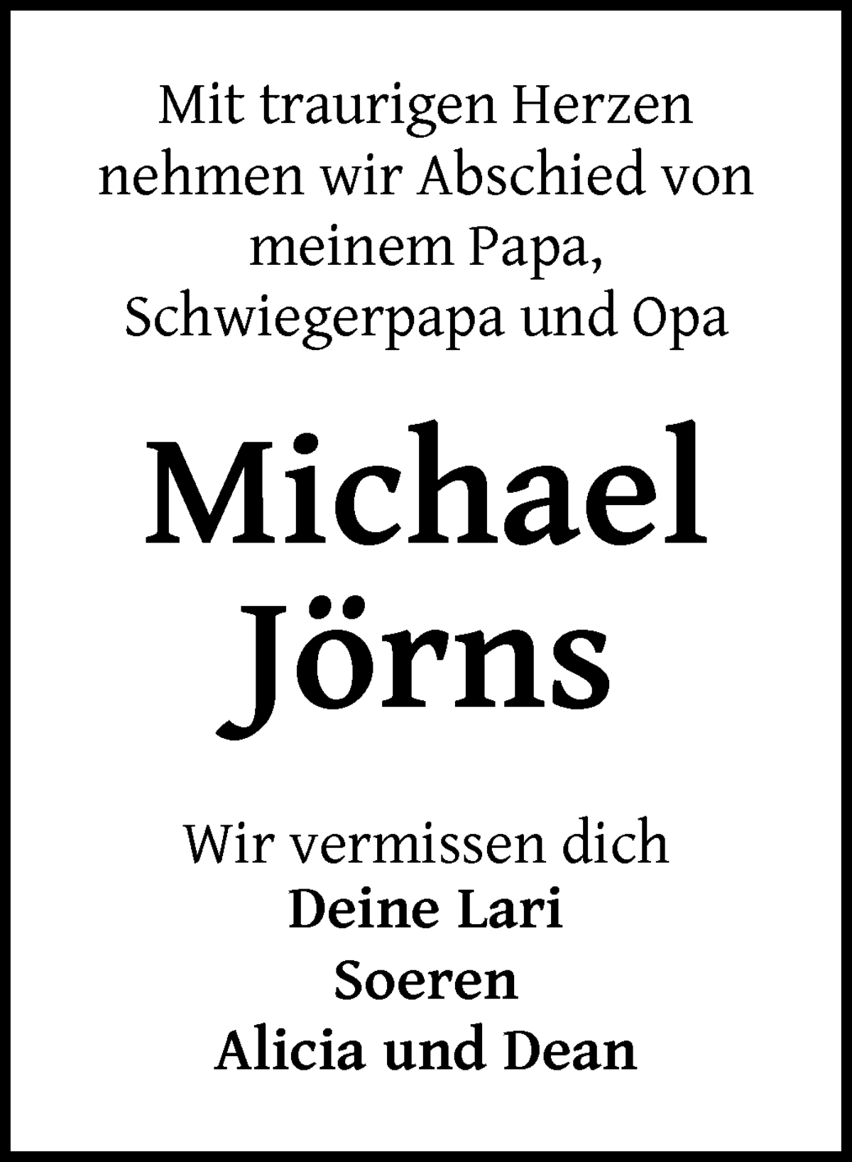 Traueranzeige von Michael Jörns von WESER-KURIER