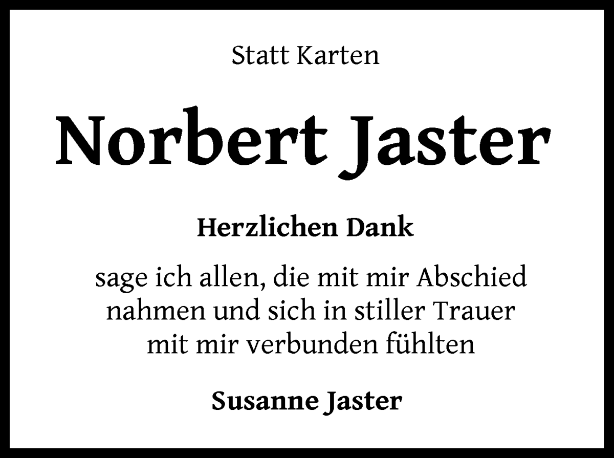 Traueranzeige von Norbert Jaster von WESER-KURIER