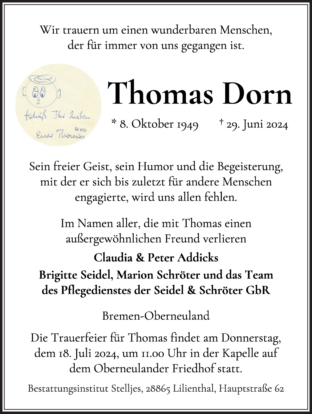 Traueranzeige von Thomas Dorn von WESER-KURIER