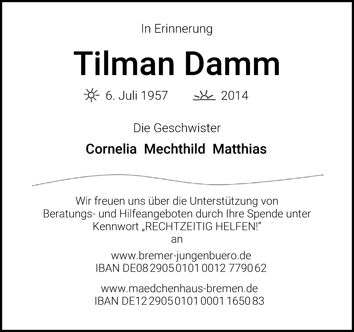 Traueranzeige von Tilman Damm von WESER-KURIER