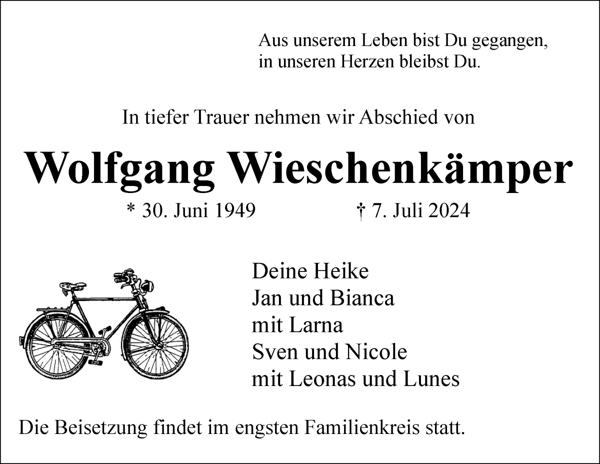 Traueranzeige von Wolfgang Wieschenkämper von WESER-KURIER