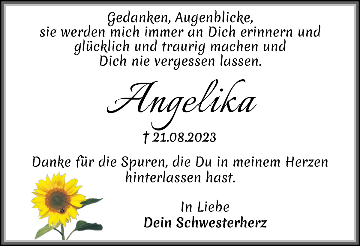 Traueranzeige von Angelika Blanco Cazas von WESER-KURIER