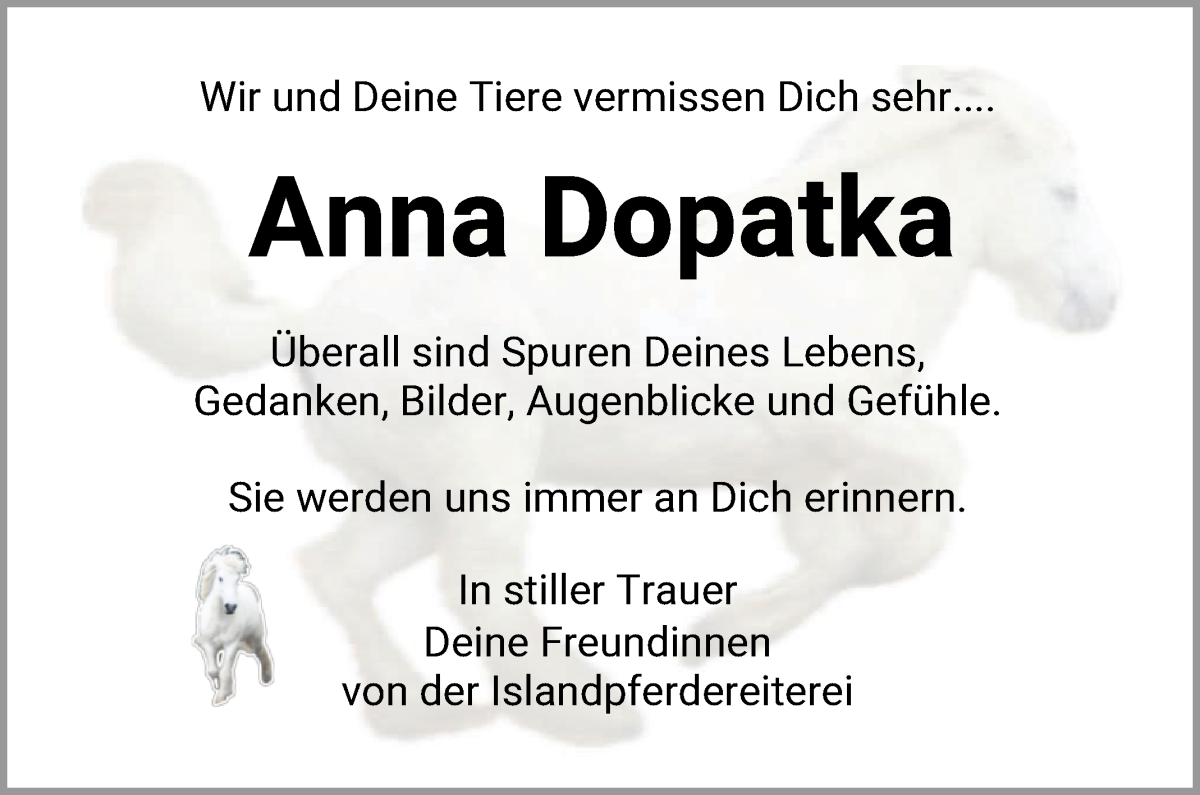 Traueranzeige von Anna Elisabeth Dopatka von WESER-KURIER