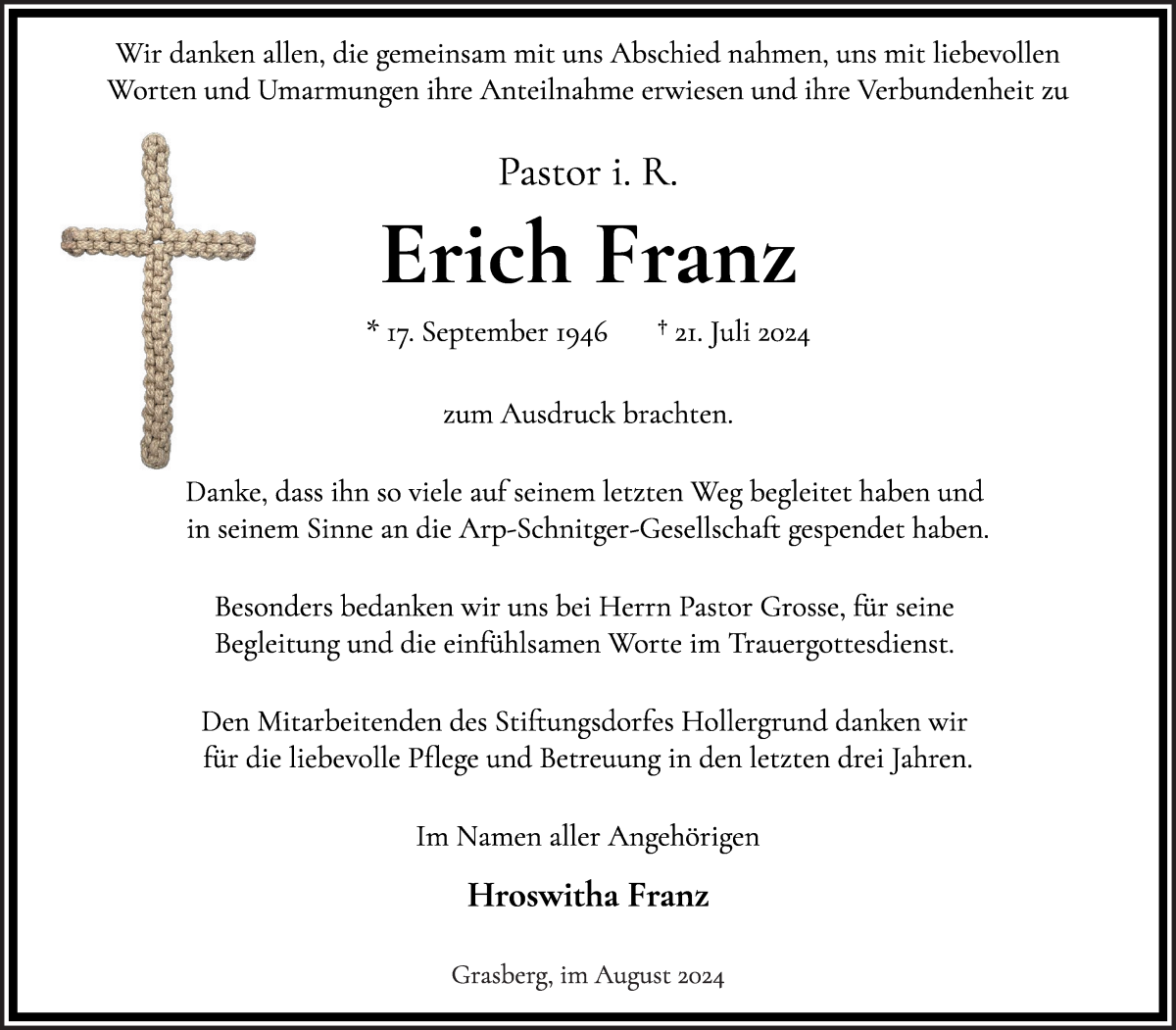 Traueranzeige von Erich Franz von Wuemme Zeitung