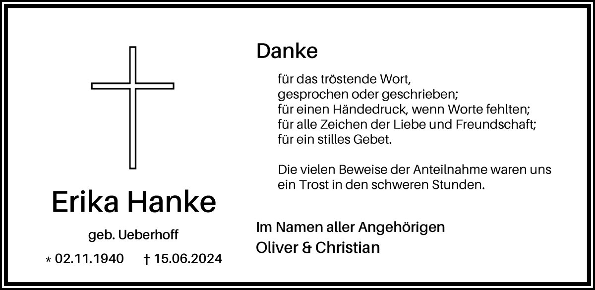Traueranzeige von Erika Hanke von Delmenhorster Kurier