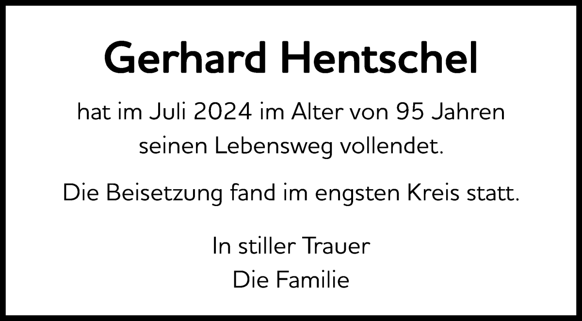Traueranzeige von Gerhard Hentschel von WESER-KURIER