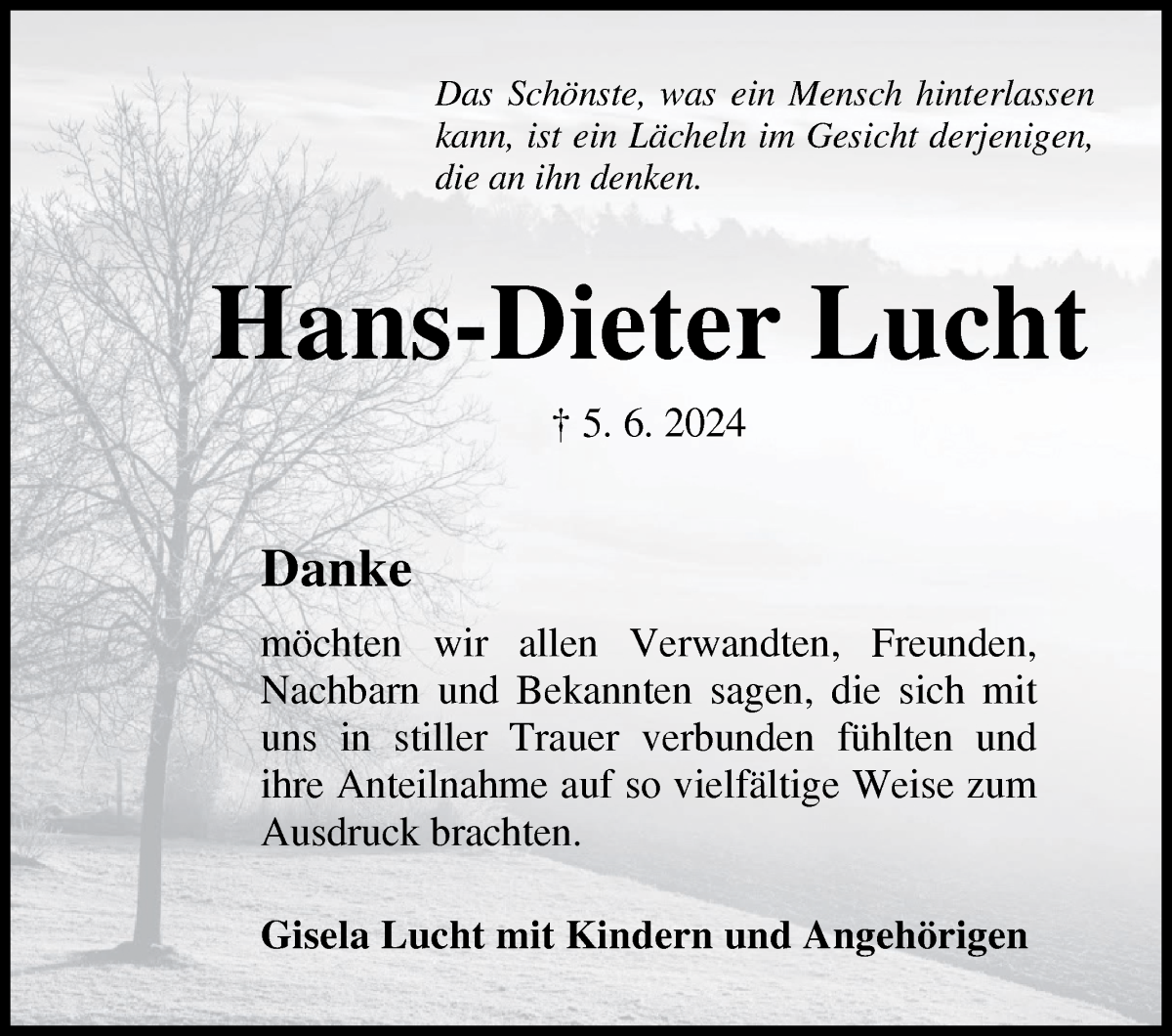 Traueranzeige von Hans-Dieter Lucht von Osterholzer Kreisblatt