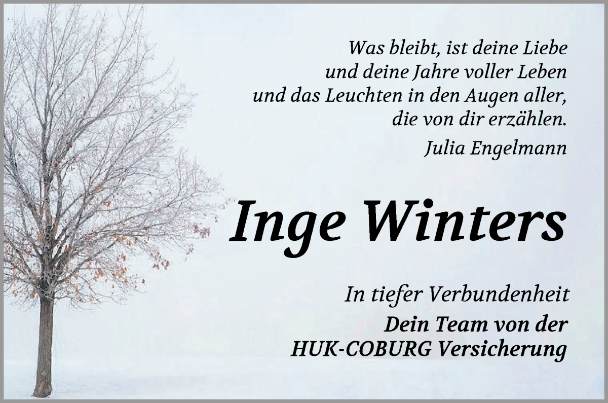 Traueranzeige von Inge Winters von WESER-KURIER