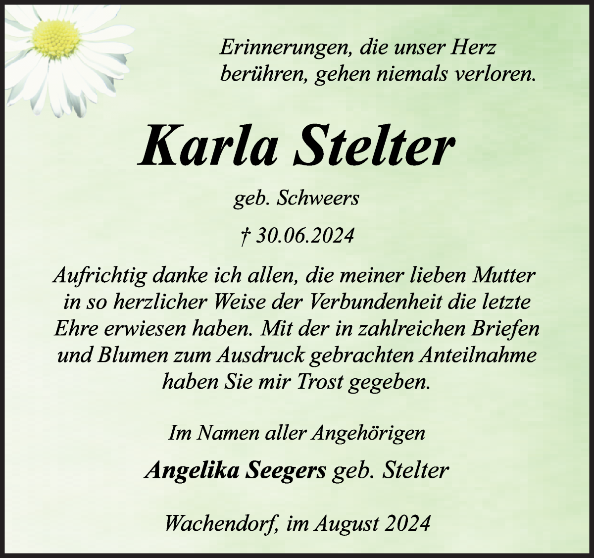 Traueranzeige von Karla Stelter von WESER-KURIER