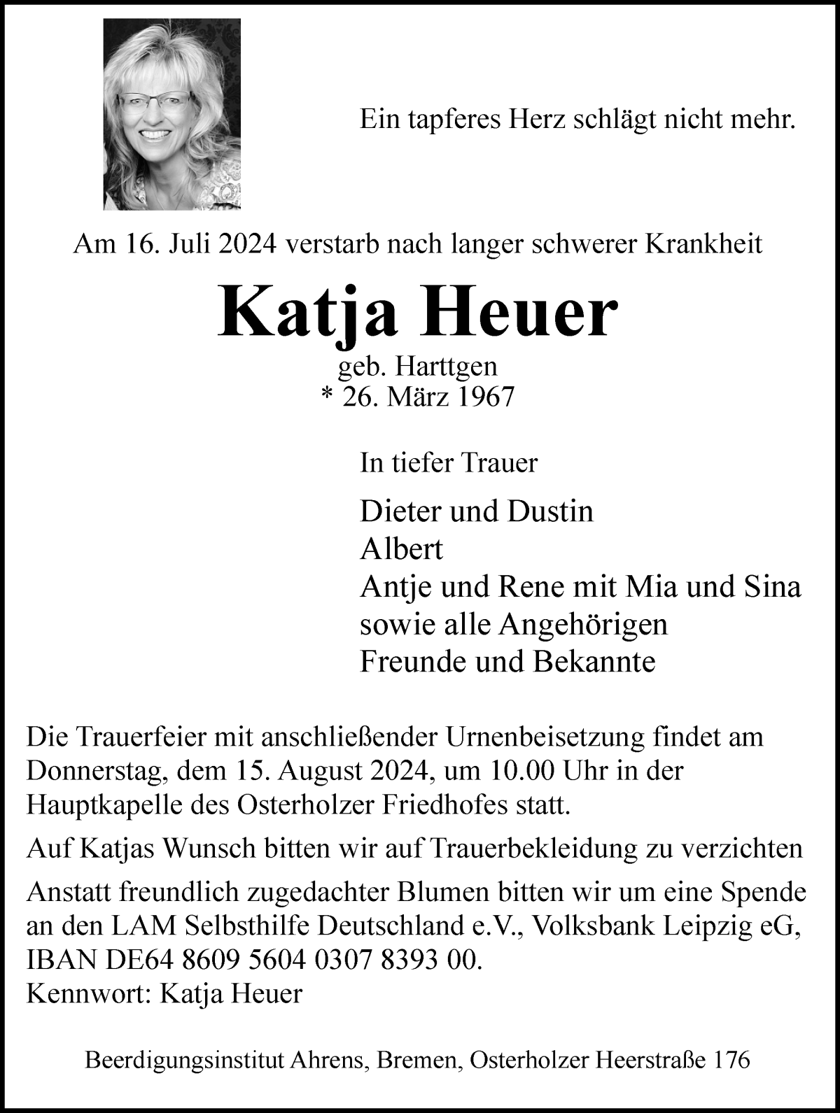 Traueranzeige von Katja Heuer von WESER-KURIER