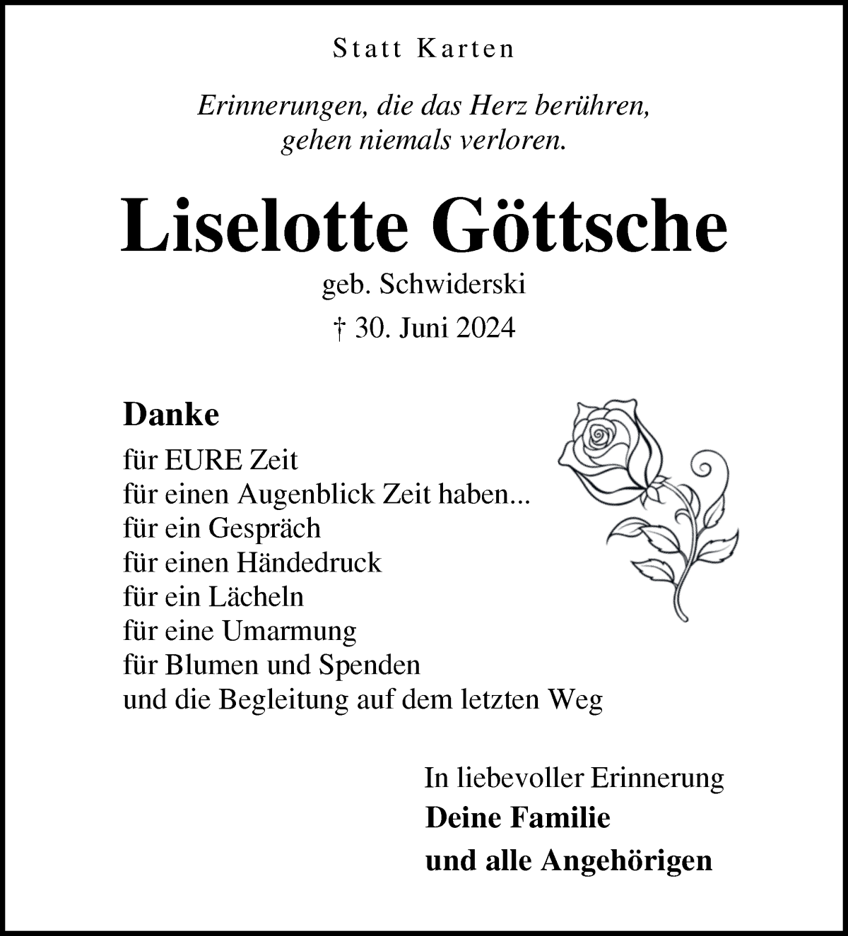 Traueranzeige von Liselotte Göttsche von Osterholzer Kreisblatt