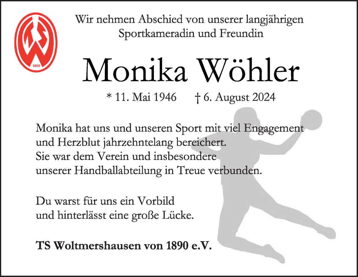 Traueranzeige von Monika Wöhler von WESER-KURIER
