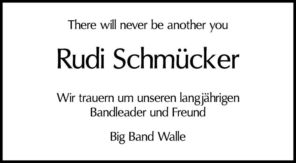 Traueranzeige von Rudi Schmücker von WESER-KURIER