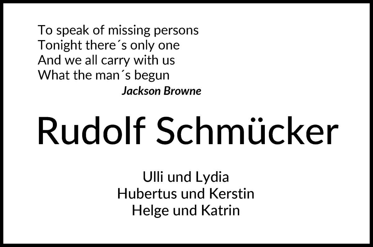 Traueranzeige von Rudi Schmücker von WESER-KURIER