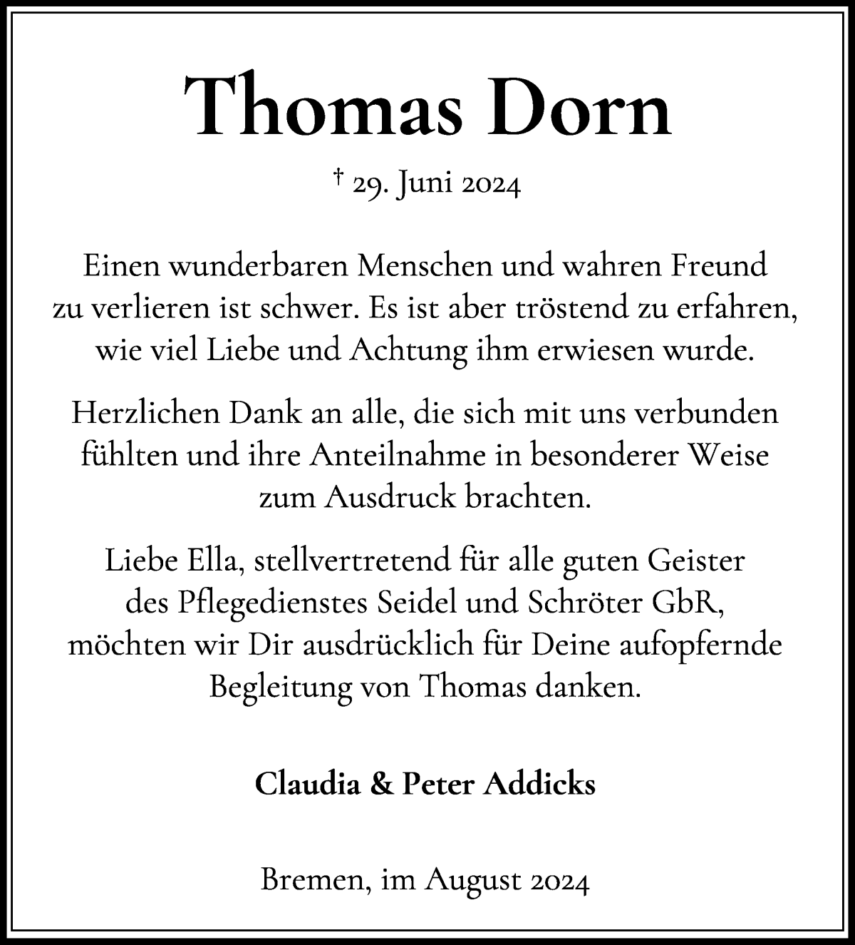 Traueranzeige von Thomas Dorn von WESER-KURIER