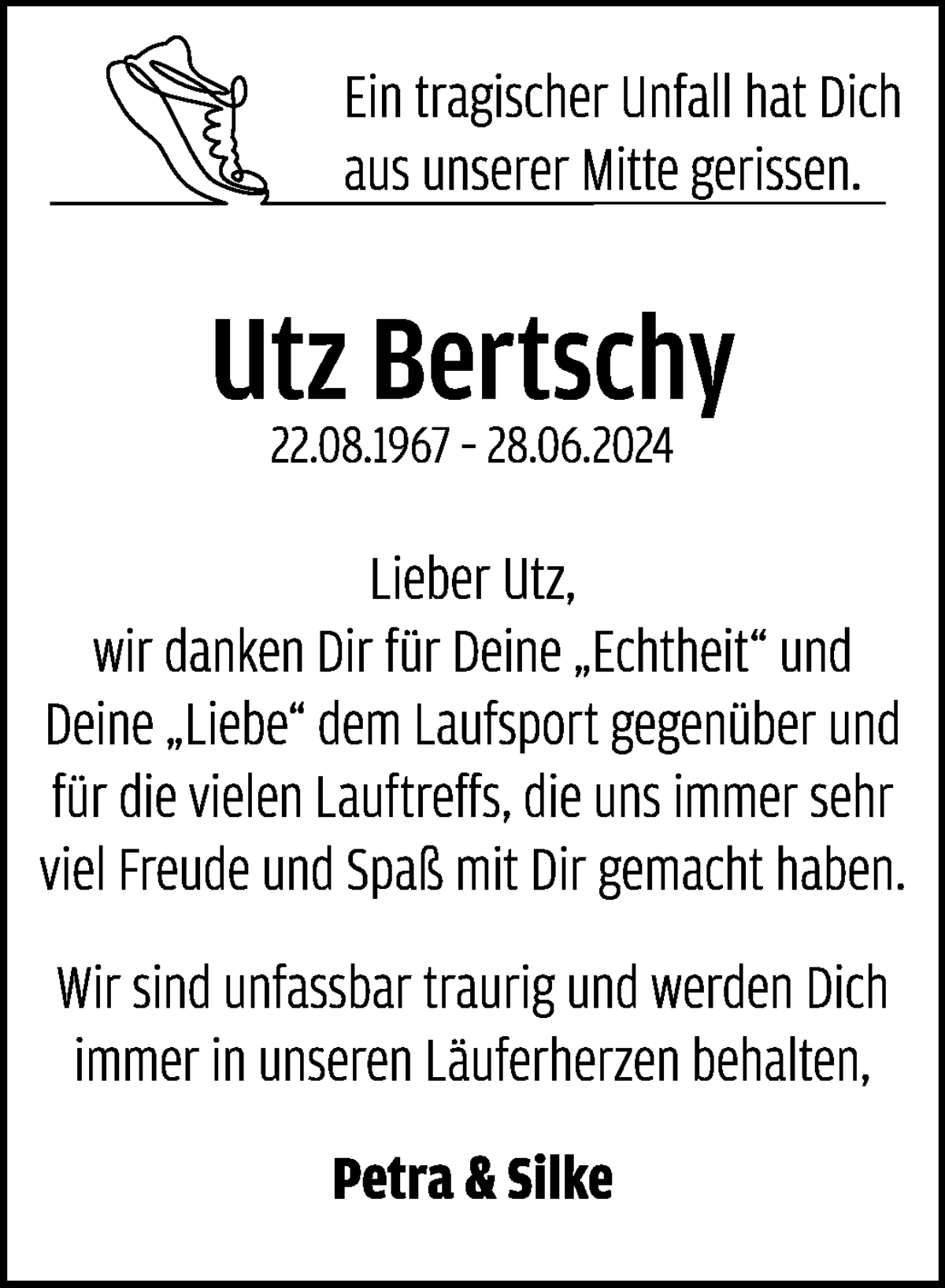 Traueranzeige von Utz Bertschy von WESER-KURIER