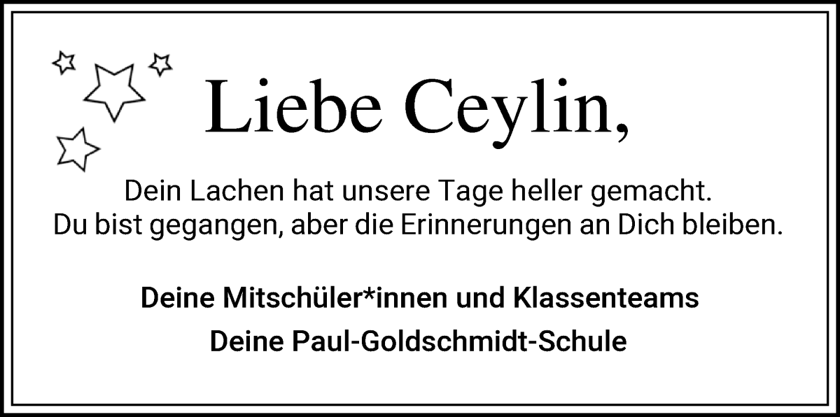 Traueranzeige von Ceylin Büker von WESER-KURIER