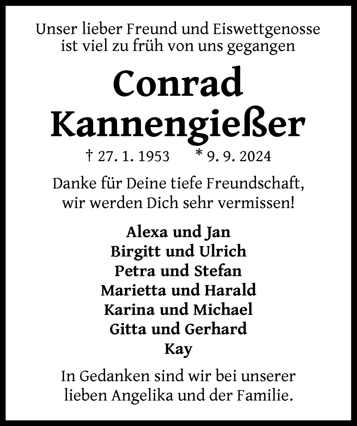 Traueranzeige von Conrad Kannengießer von WESER-KURIER