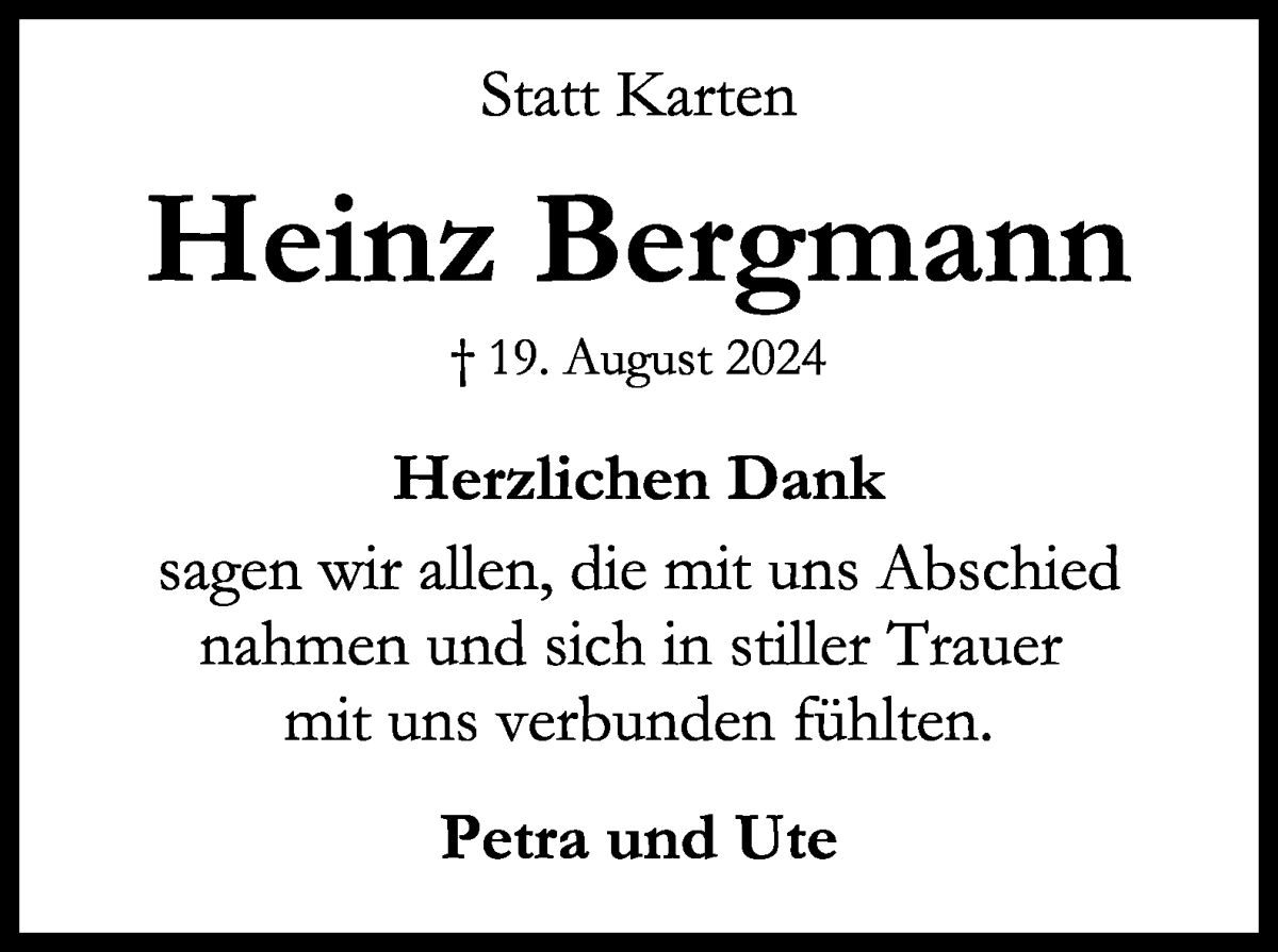 Traueranzeige von Heinz Bergmann von WESER-KURIER