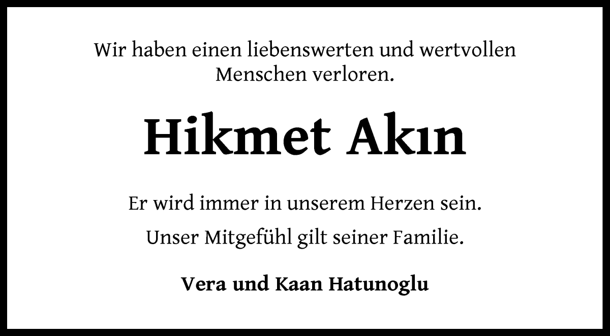 Traueranzeige von Hikmet Akin von WESER-KURIER