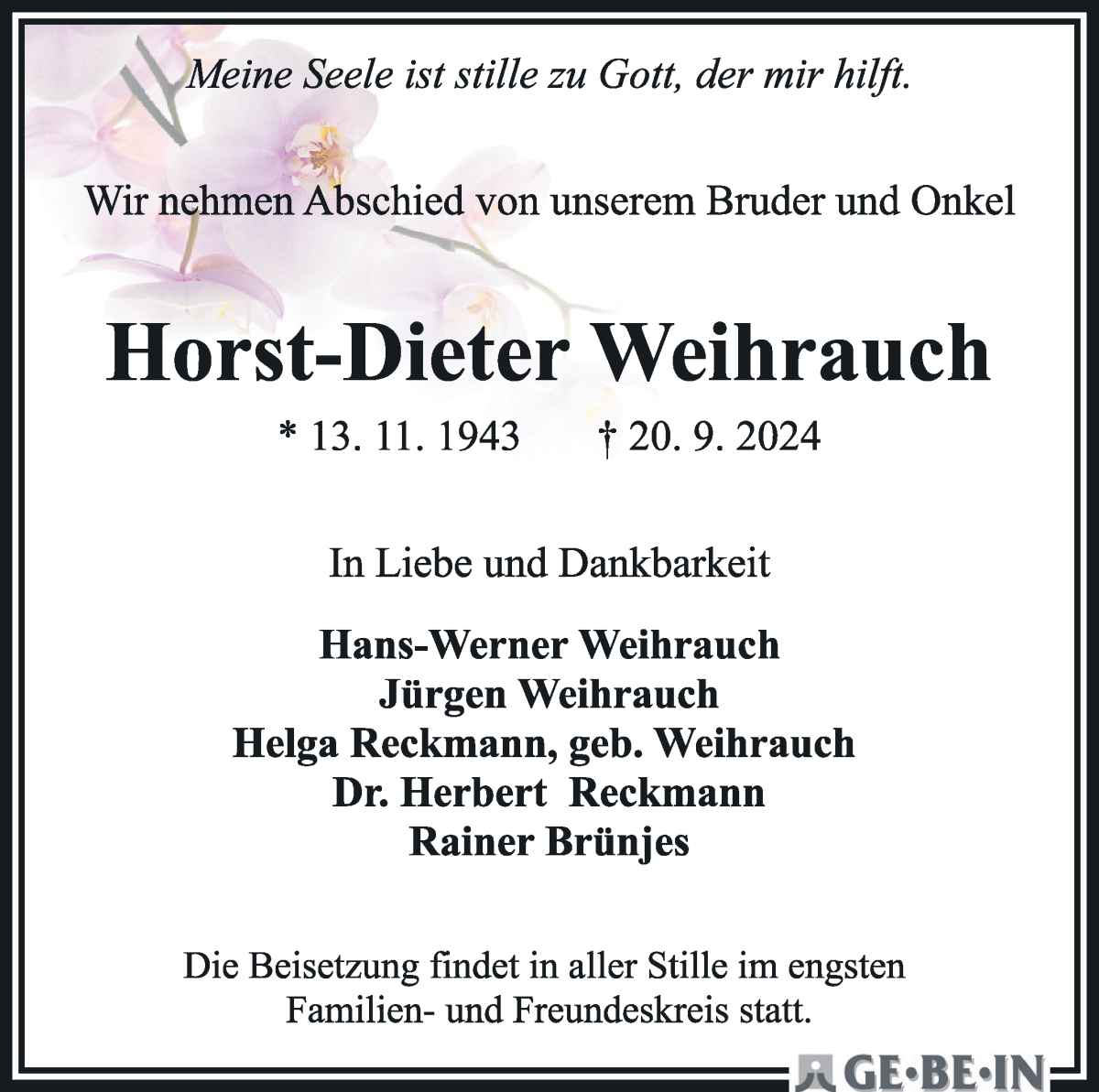 Traueranzeige von Horst-Dieter Weihrauch von WESER-KURIER
