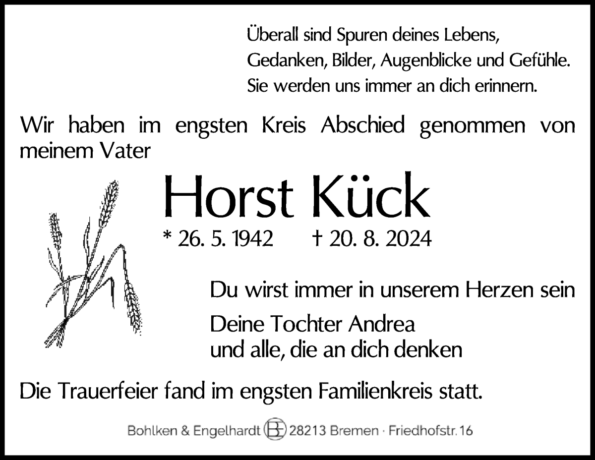Traueranzeige von Horst Kück von WESER-KURIER
