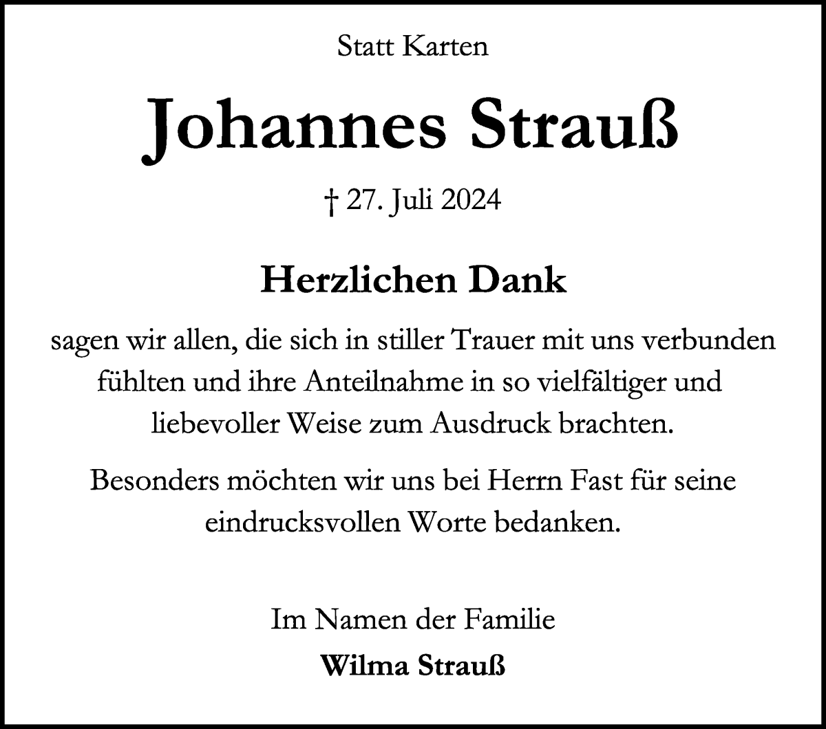 Traueranzeige von Johannes Strauß von WESER-KURIER