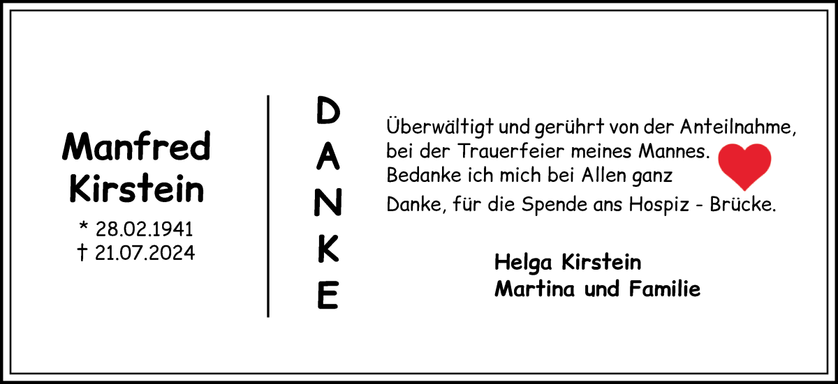 Traueranzeige von Manfred Kirstein von WESER-KURIER