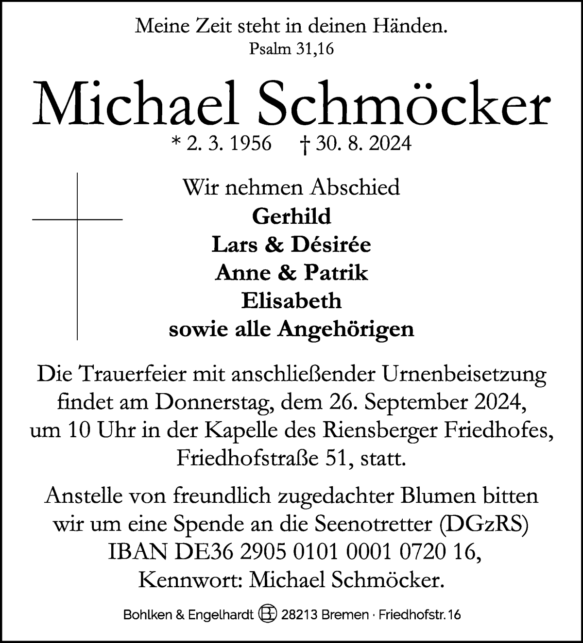 Traueranzeige von Michael Schmöcker von WESER-KURIER