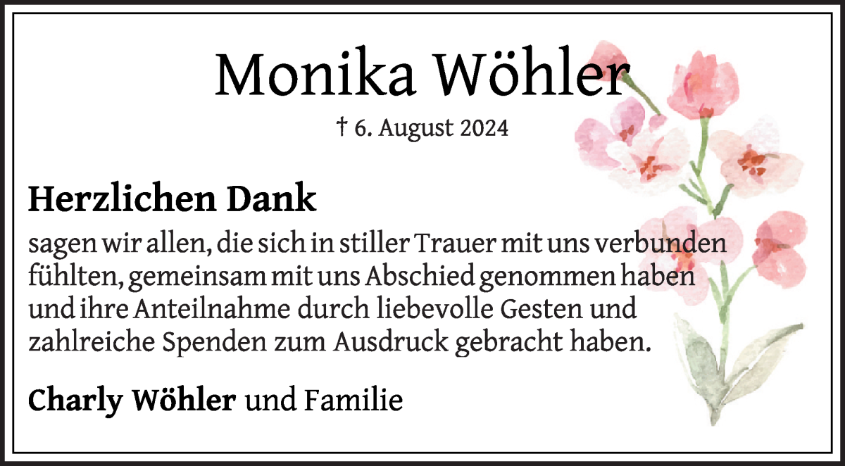Traueranzeige von Monika Wöhler von WESER-KURIER