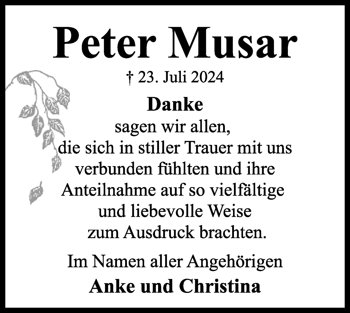 Traueranzeige von Peter Musar von WESER-KURIER