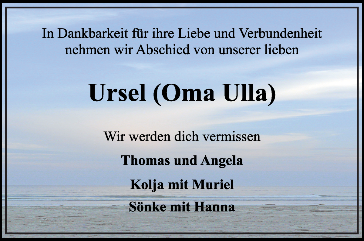 Traueranzeige von Ursel  von Wuemme Zeitung