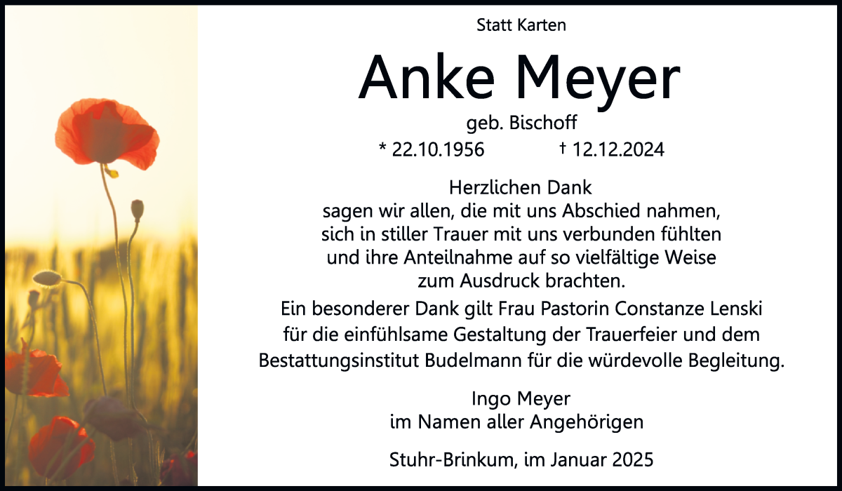 Traueranzeige von Anke Meyer von Regionale Rundschau/Syker Kurier
