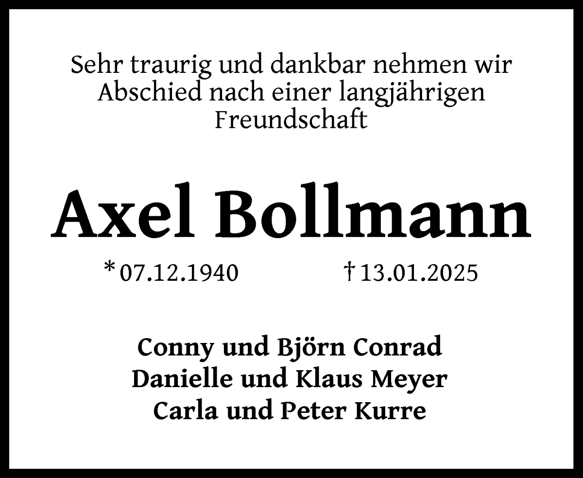 Traueranzeige von Axel Bollmann von WESER-KURIER