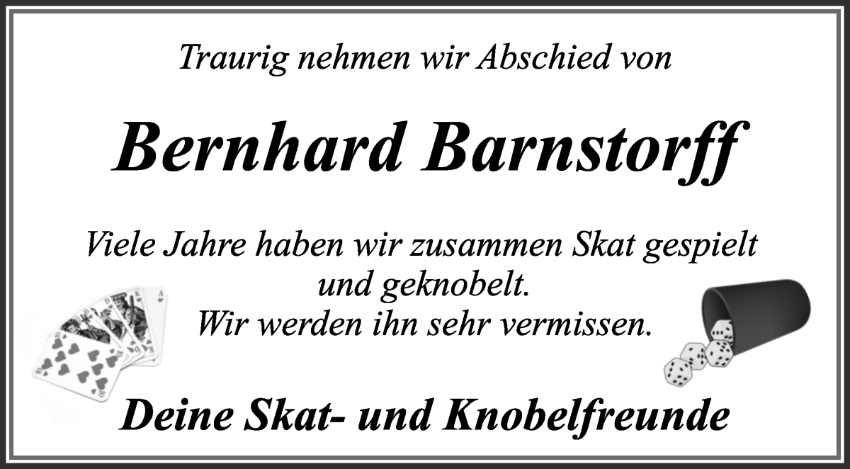 Traueranzeige von Bernhard Barnstorff von Wuemme Zeitung