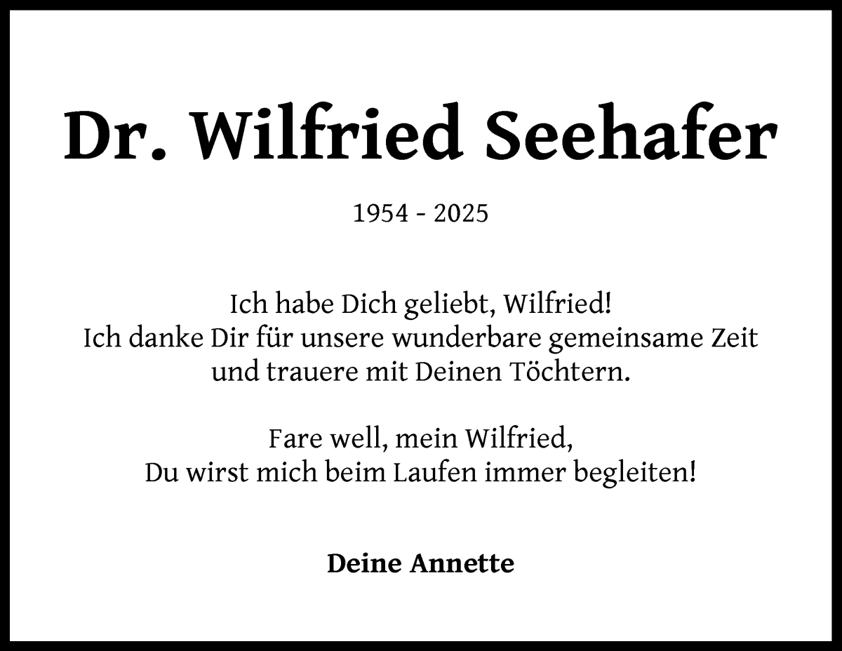 Traueranzeige von Dr. Wilfried Seehafer von WESER-KURIER