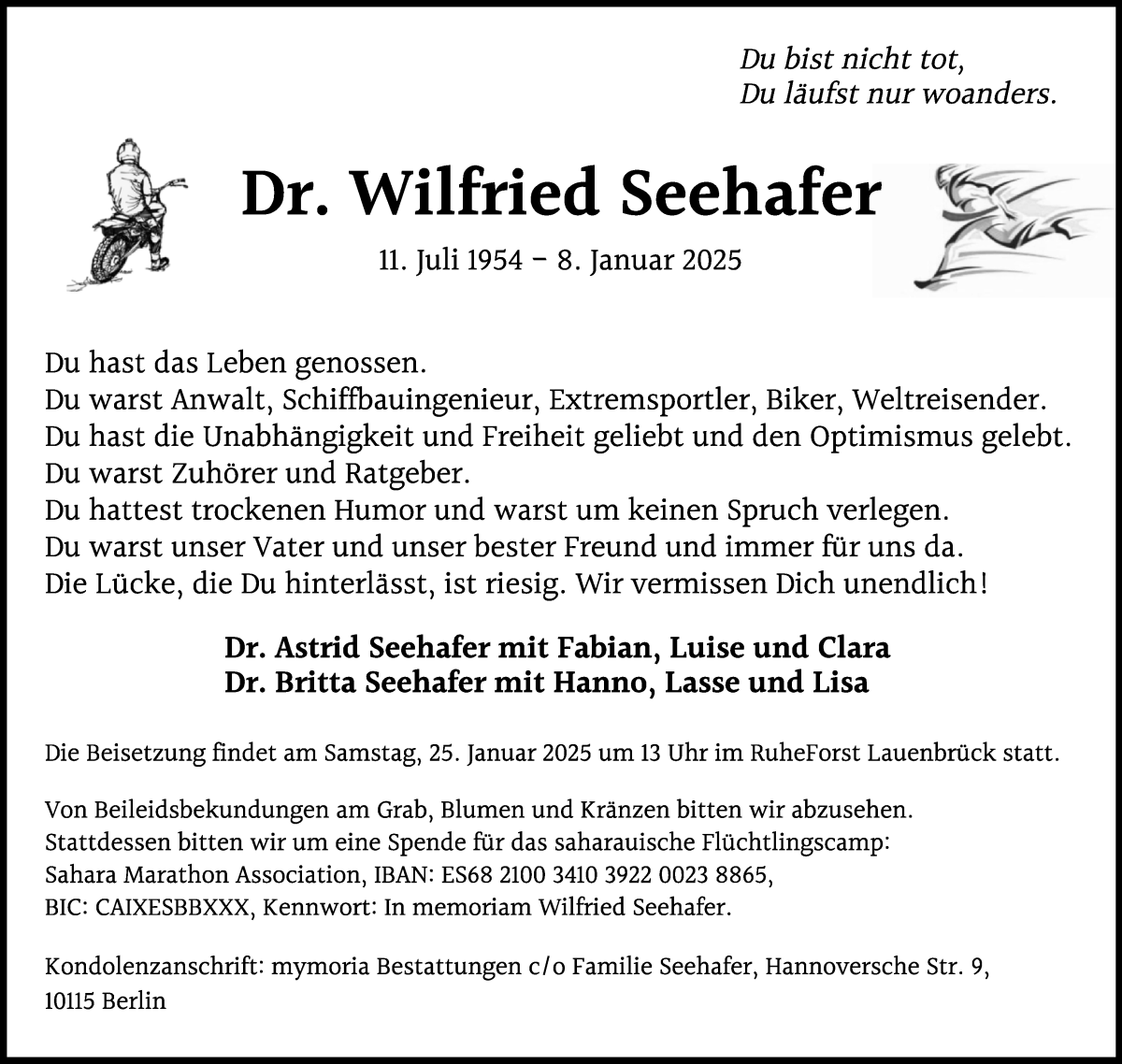Traueranzeige von Dr. Wilfried Seehafer von WESER-KURIER