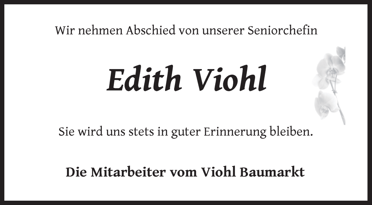 Traueranzeige von Edith Viohl von Wuemme Zeitung
