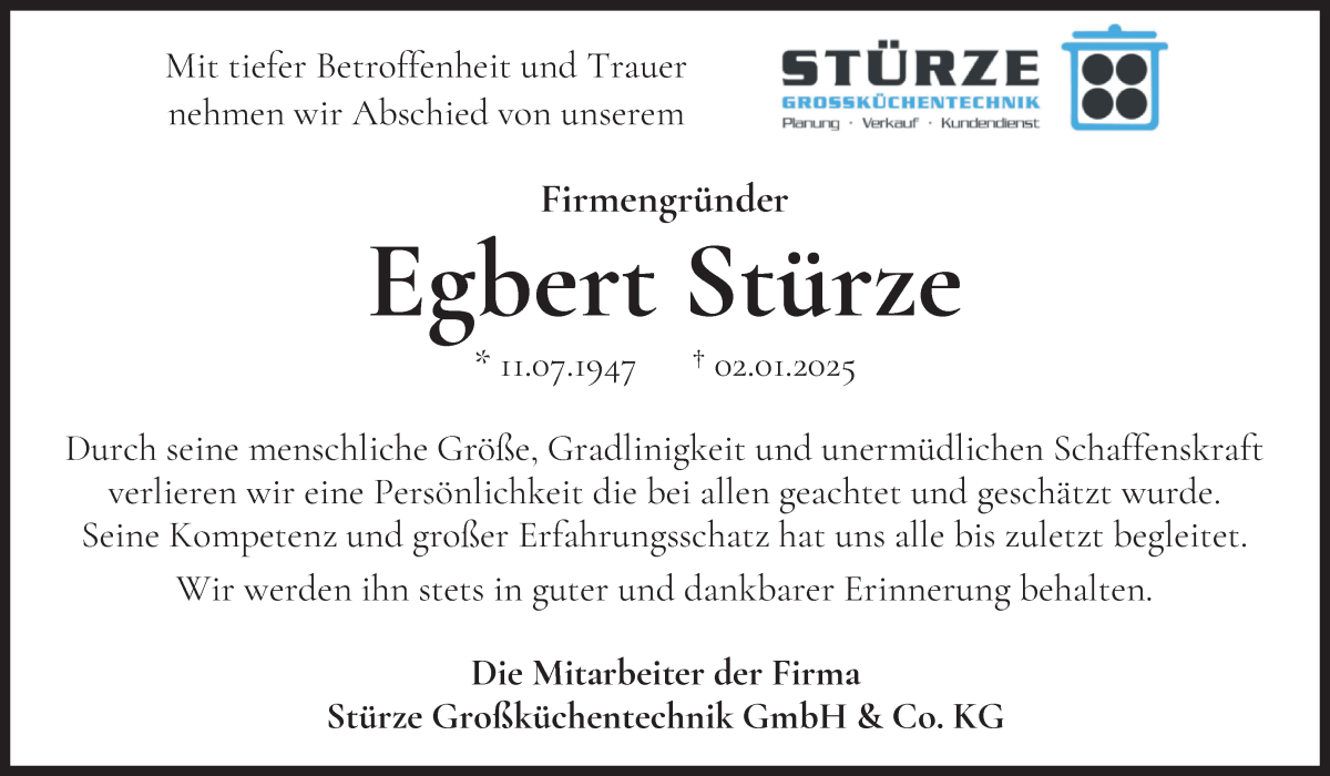 Traueranzeige von Egbert Stürze von WESER-KURIER