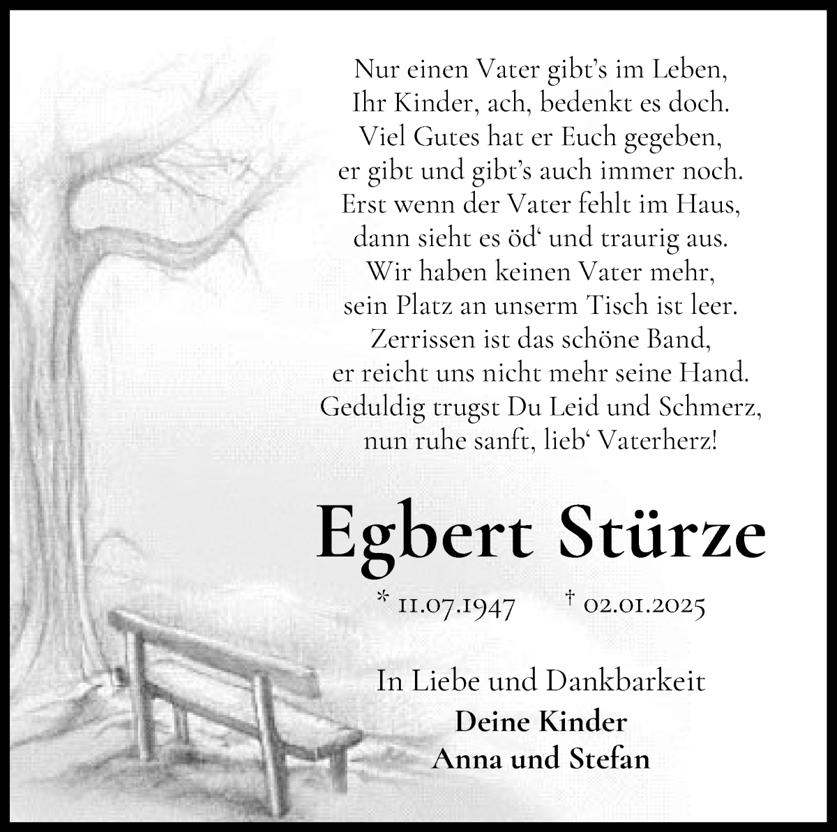 Traueranzeige von Egbert Stürze von WESER-KURIER