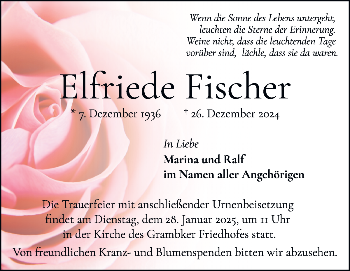 Traueranzeige von Elfriede Fischer von WESER-KURIER