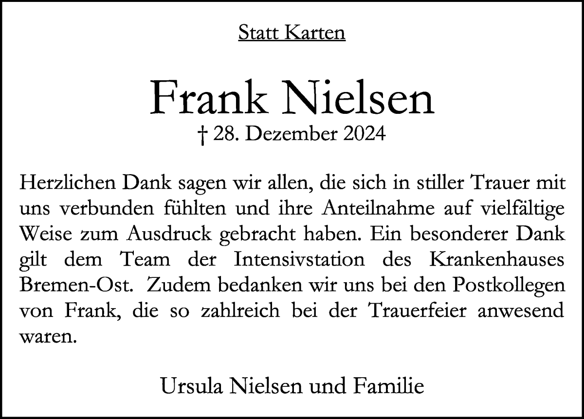 Traueranzeige von Frank Nielsen von WESER-KURIER