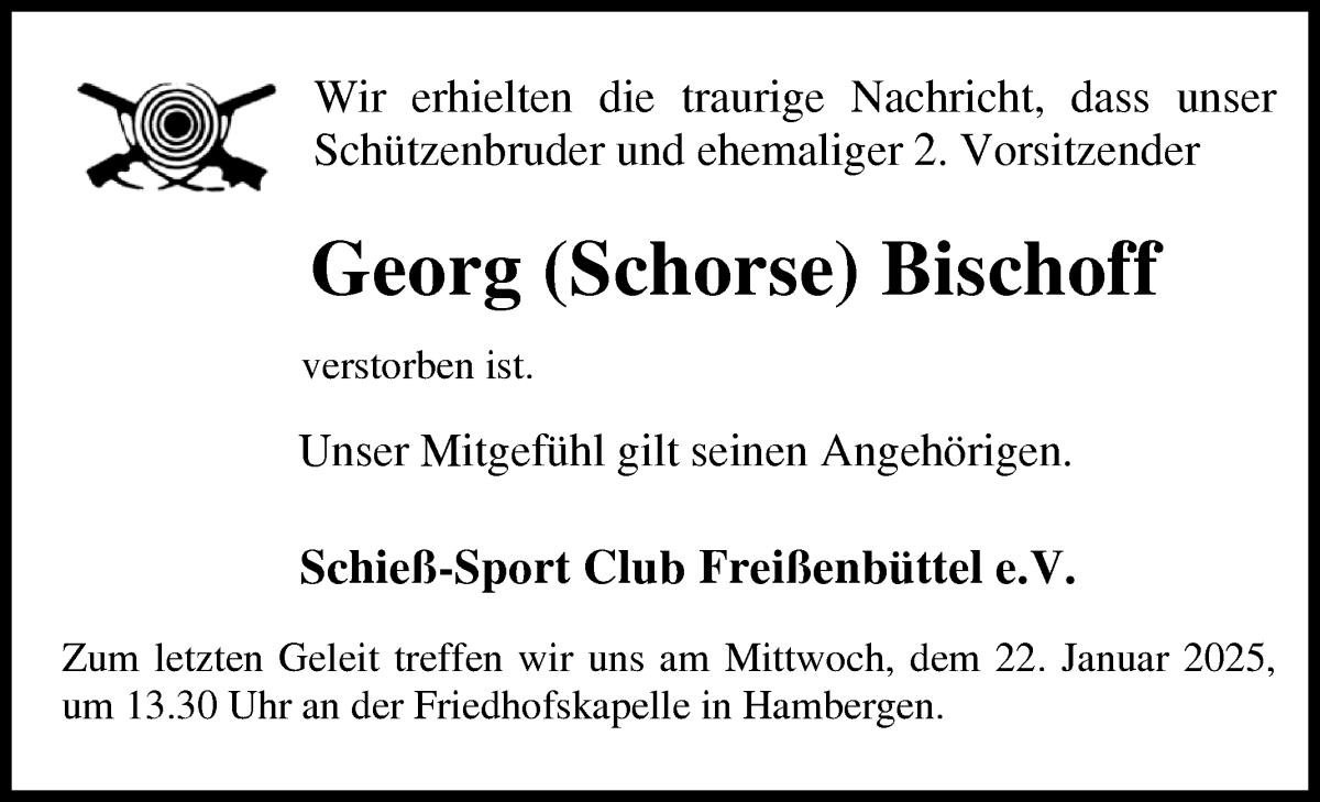 Traueranzeige von Georg Bischoff von Osterholzer Kreisblatt
