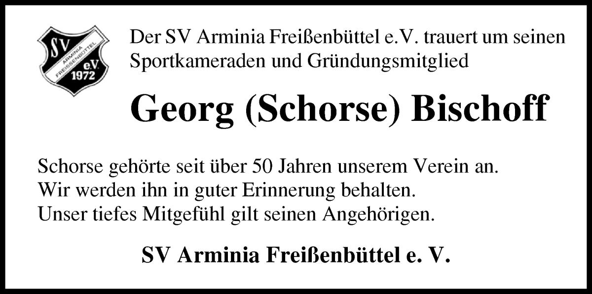 Traueranzeige von Georg Bischoff von Osterholzer Kreisblatt