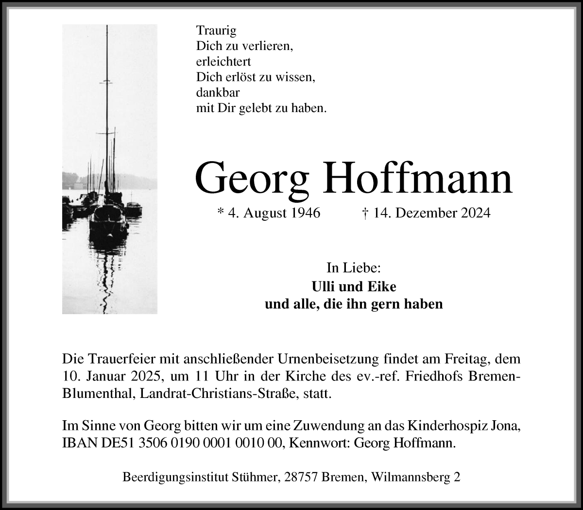 Traueranzeige von Georg Hoffmann von Die Norddeutsche
