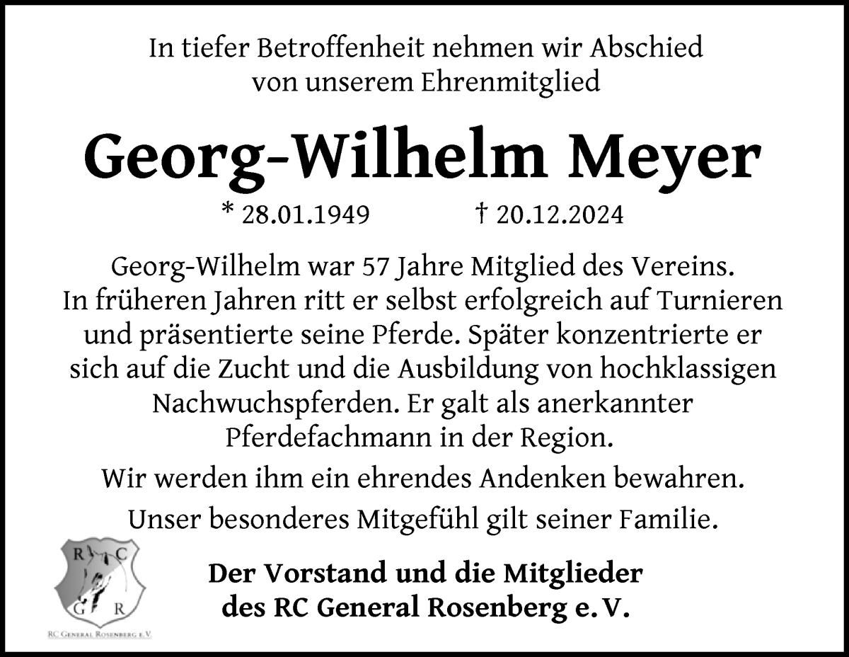 Traueranzeige von Georg-Wilhelm Meyer von Die Norddeutsche