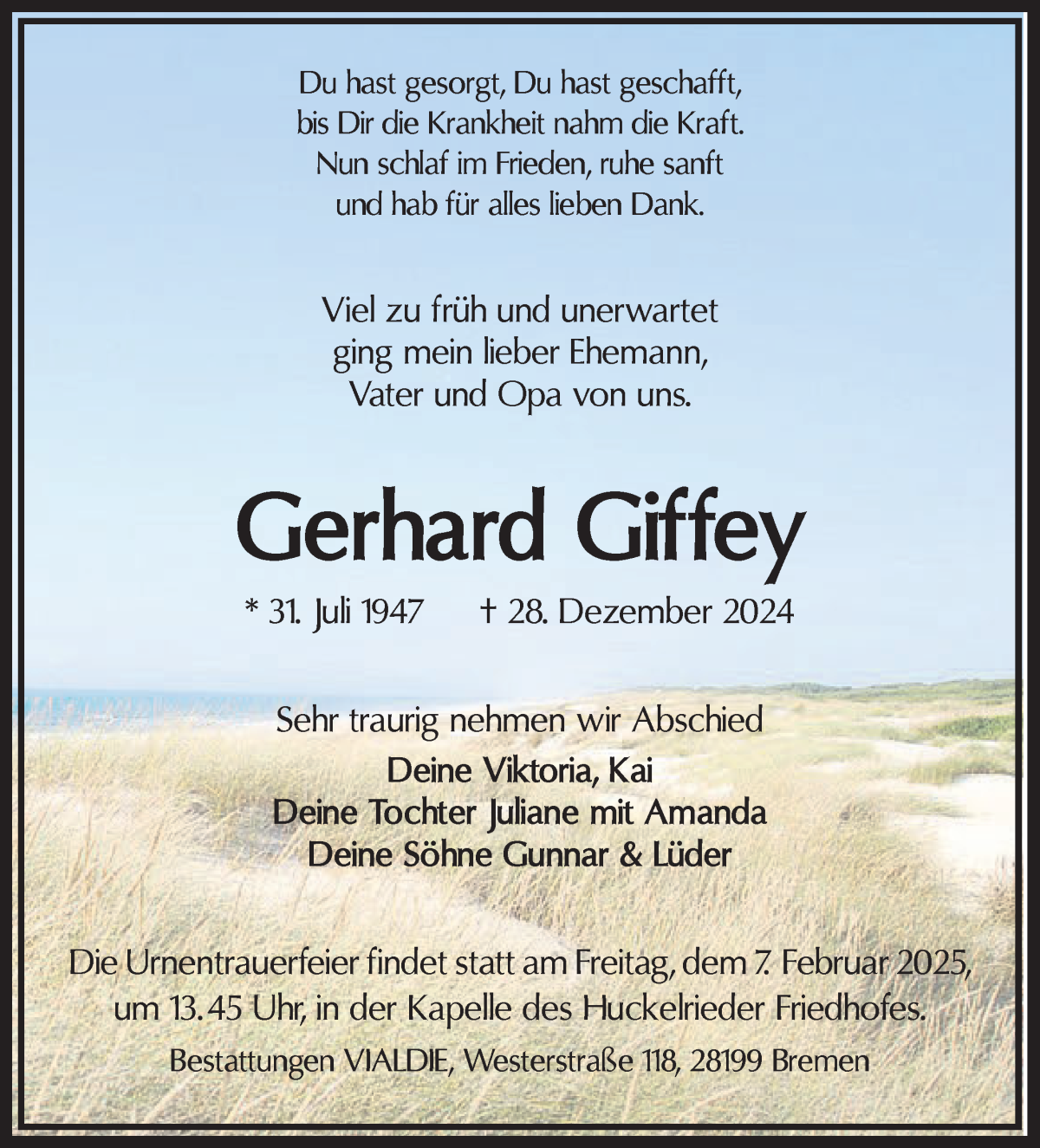 Traueranzeige von Gerhard Giffey von WESER-KURIER